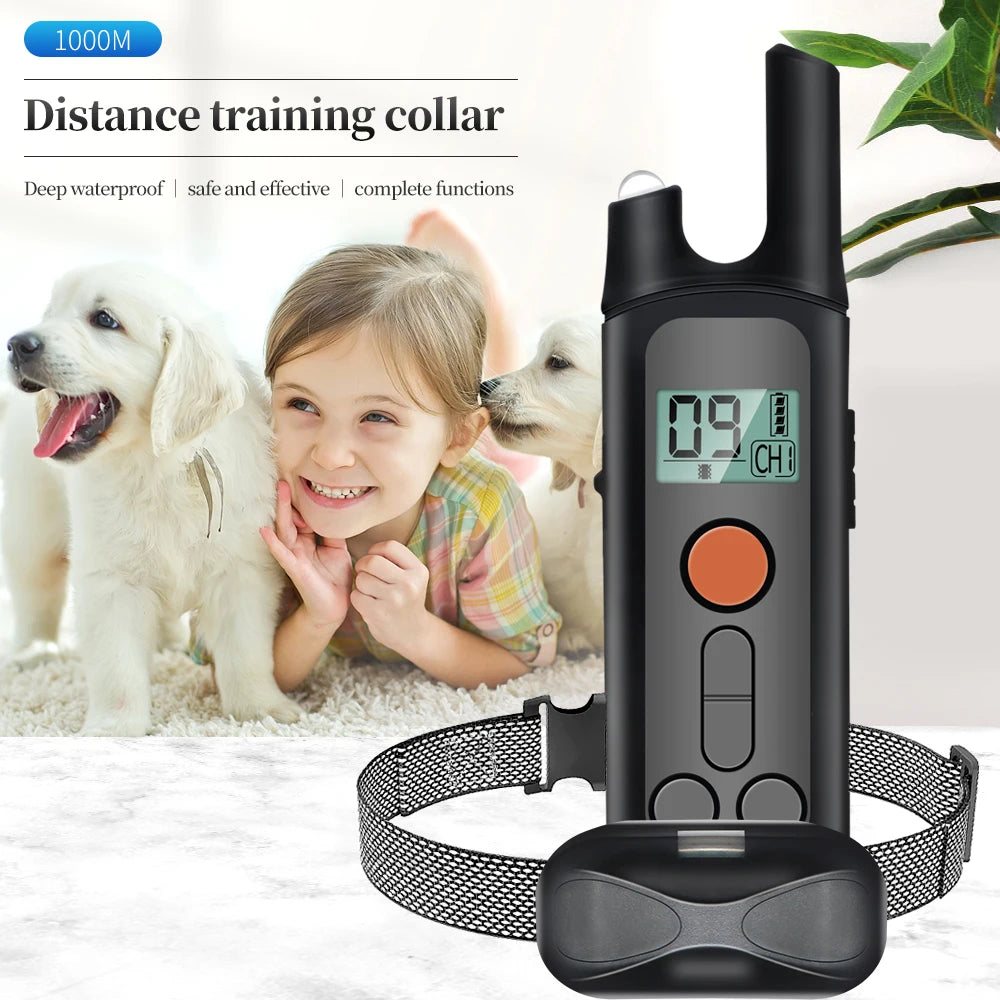 1000m Waterproof Dog Training Collar Pet Remote Control Dog Collar With Shock Anti Barking Vibration Sound Electric Shocker