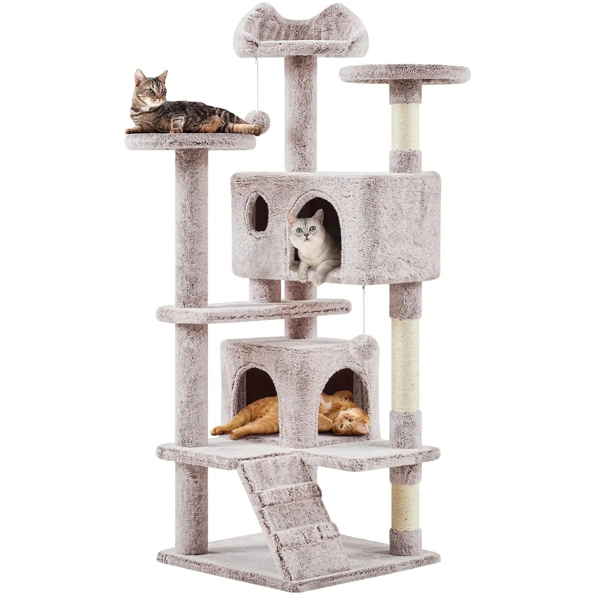 54in Multi-Level Cat Tree Kitten-ear Perch 2 Caves Scratch Posts Ladder 2 Balls Indoor Kittens Durable Pet Furniture , Custom