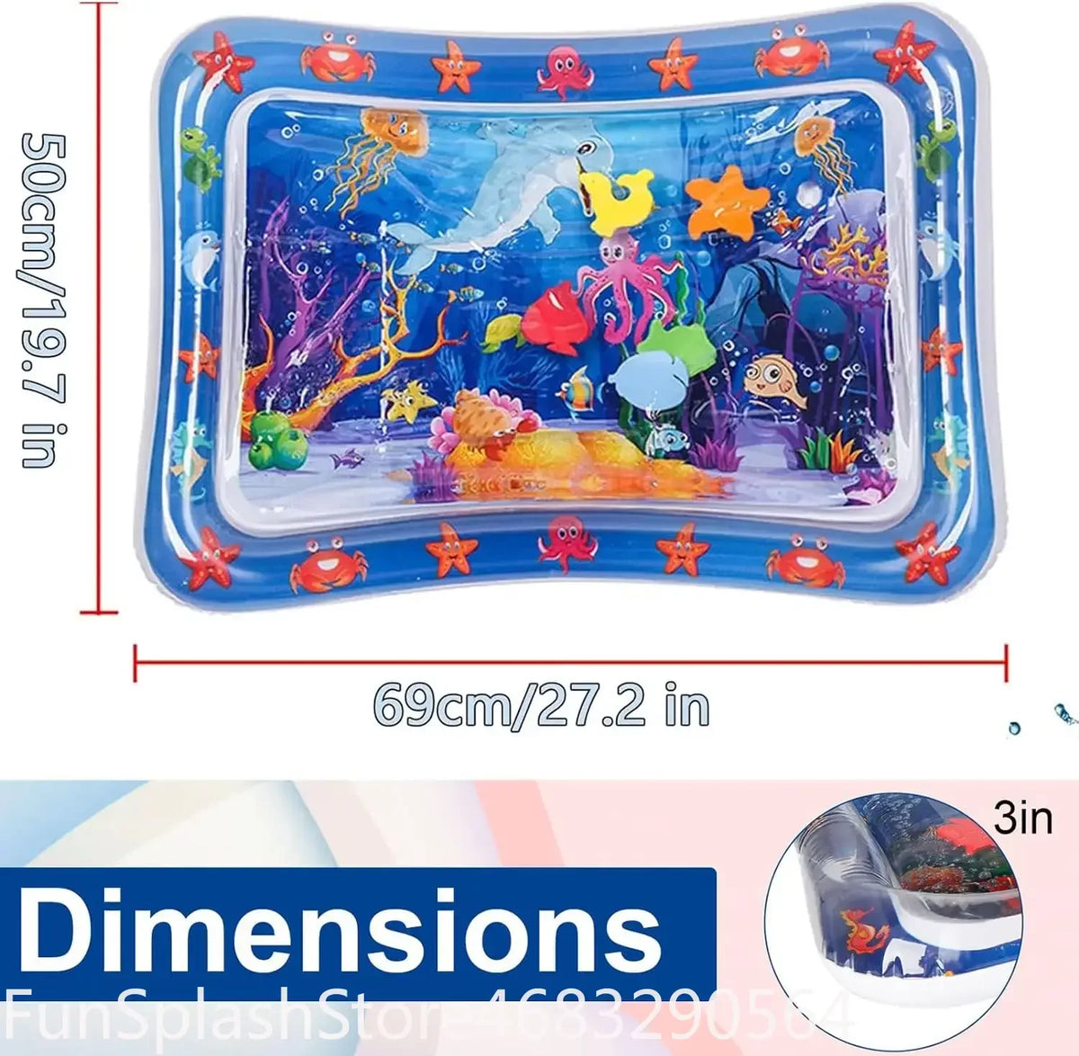 Thickened Inflatable Water Sensory Play Mat Ocean Fish Theme Water Play Mat For Dogs Cats Pet Cooling Sensory Toy Indoor Outdoor Pet Playmat