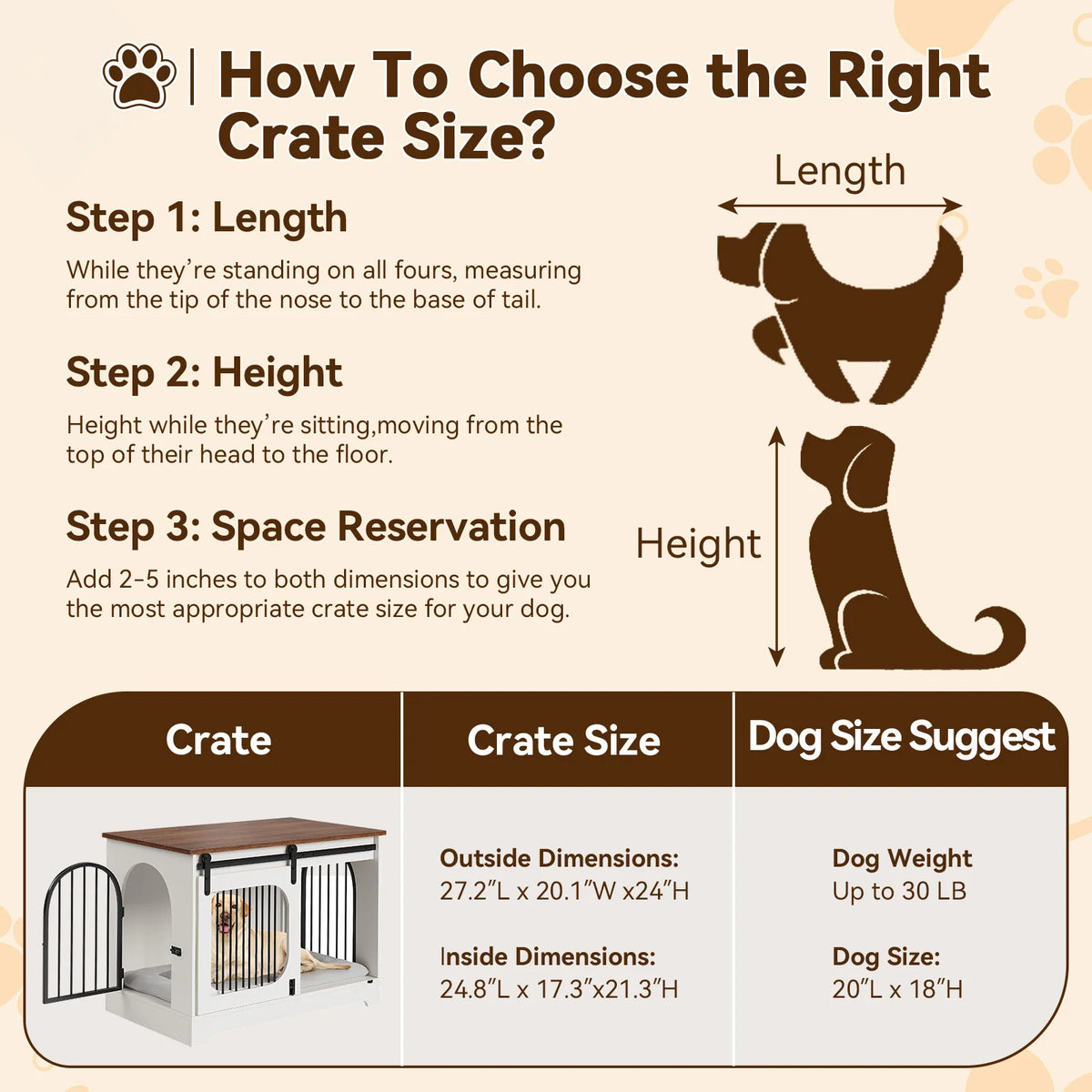 Furniture Style Dog Crate Table, 70 LB Heavy-Duty Dog Cage with Sliding Barn Door, Side Door, Ultra-Soft Plush Mat, 3-in-1 Dog Crate Table for Small Medium Large Dogs and Home Use