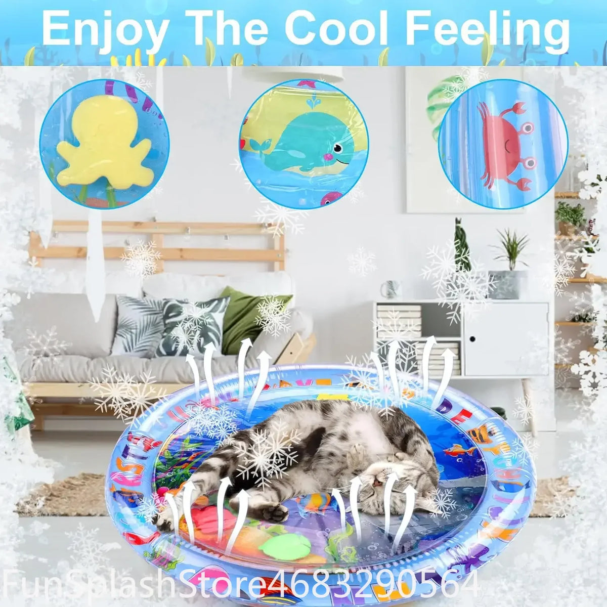 Thickened Inflatable Water Sensory Play Mat Ocean Fish Theme Water Play Mat For Dogs Cats Pet Cooling Sensory Toy Indoor Outdoor Pet Playmat