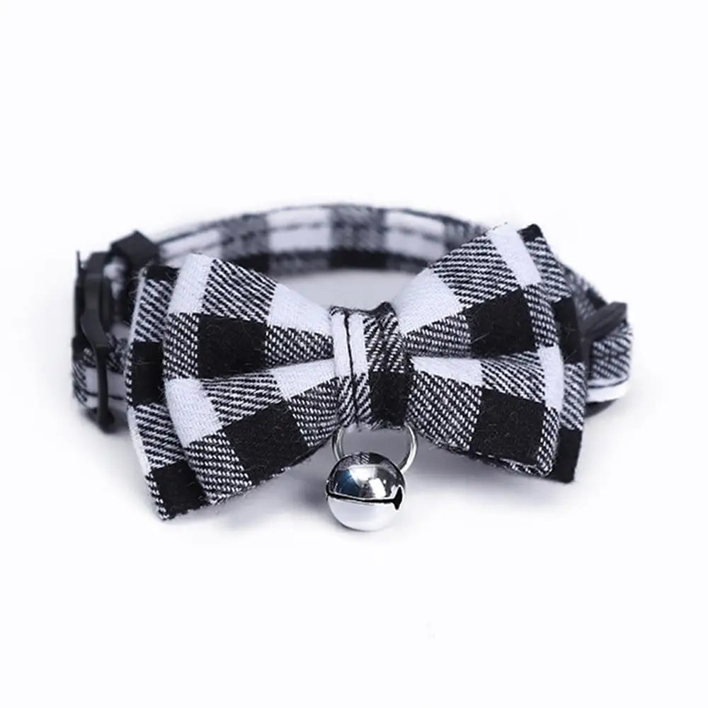 Kitten Collar Bowknot Necklace Adjustable Dog Collar Pet Collars Pet Supplies Christmas Safety Buckle Plaid Pets Cat Collar