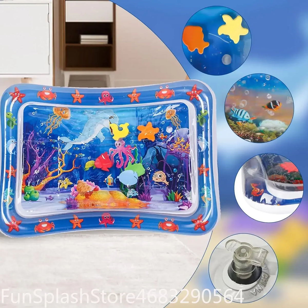 Thickened Inflatable Water Sensory Play Mat Ocean Fish Theme Water Play Mat For Dogs Cats Pet Cooling Sensory Toy Indoor Outdoor Pet Playmat