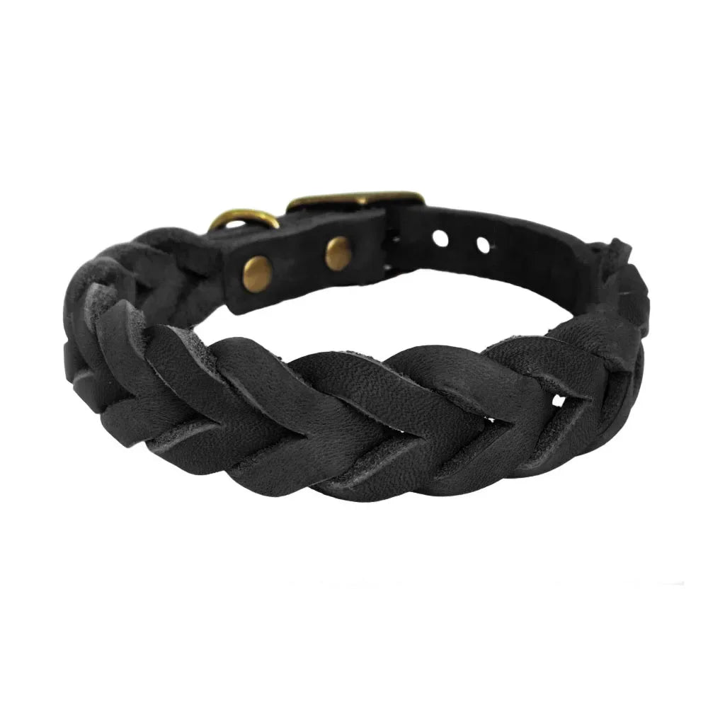 Top Layer Cowhide Dog Collars Luxury Genuine Leather Bradied Dog Collar Durable Adjustable Pet Necklace For Puppy and Large Dogs
