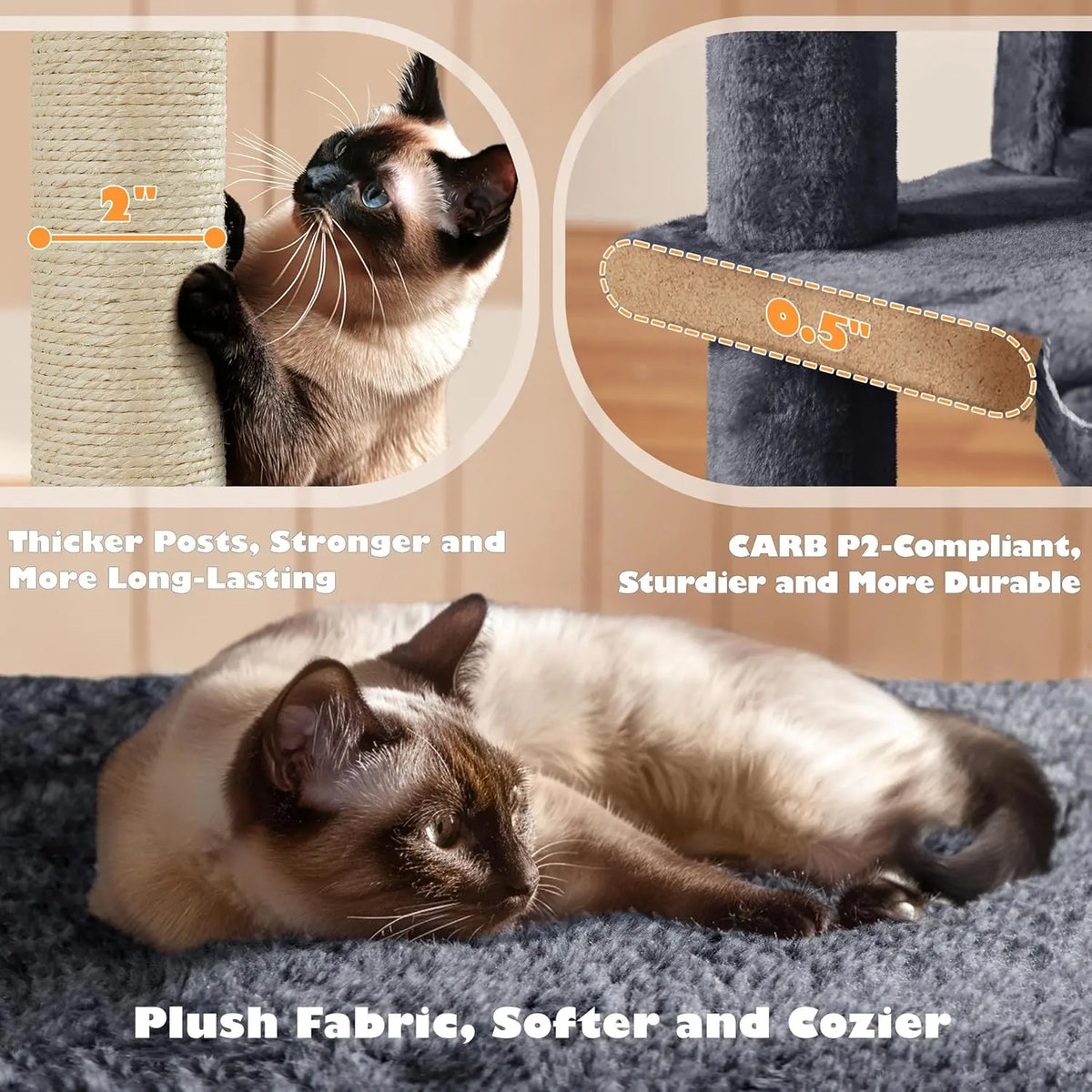54in Multi-Level Cat Tree Kitten-ear Perch 2 Caves Scratch Posts Ladder 2 Balls Indoor Kittens Durable Pet Furniture , Custom