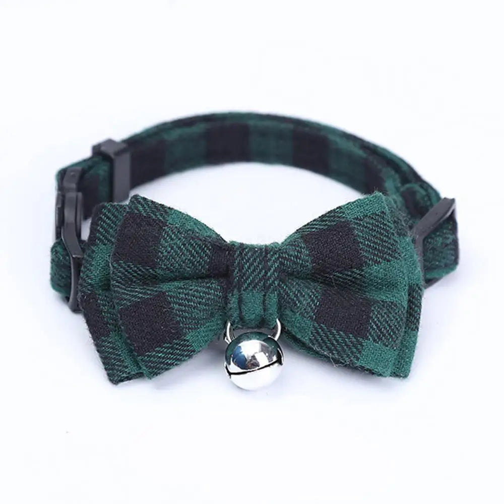 Kitten Collar Bowknot Necklace Adjustable Dog Collar Pet Collars Pet Supplies Christmas Safety Buckle Plaid Pets Cat Collar