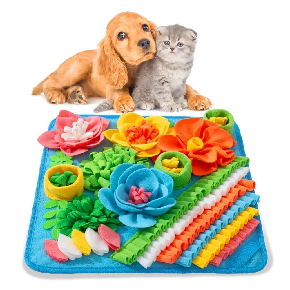 Pet Slow Feeding Puzzle Mat Dog Scenting Pad Cat Feeding Blanket Olfactory Training Mat Toy Cute Floral Design Fun Feeding Mat