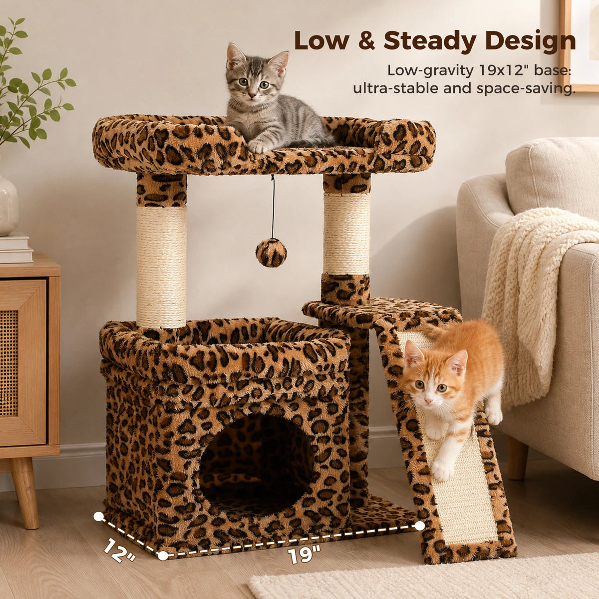 Small Cat Tree for Indoor Cat Tower with Sisal Scratching Post and Pad Wide Top Perch Large Cat Condo Cat Scratchers Cat Toys