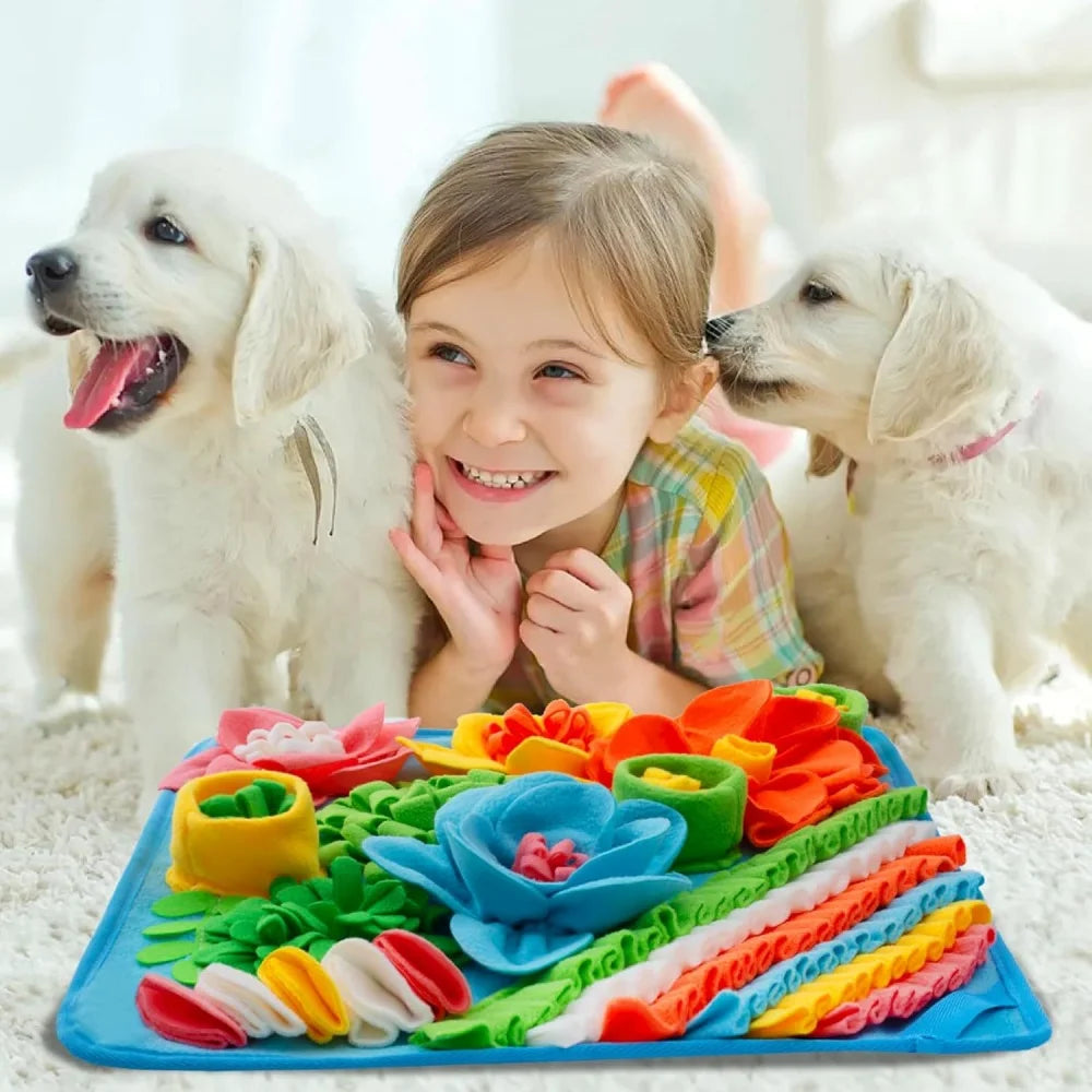 Pet Slow Feeding Puzzle Mat Dog Scenting Pad Cat Feeding Blanket Olfactory Training Mat Toy Cute Floral Design Fun Feeding Mat
