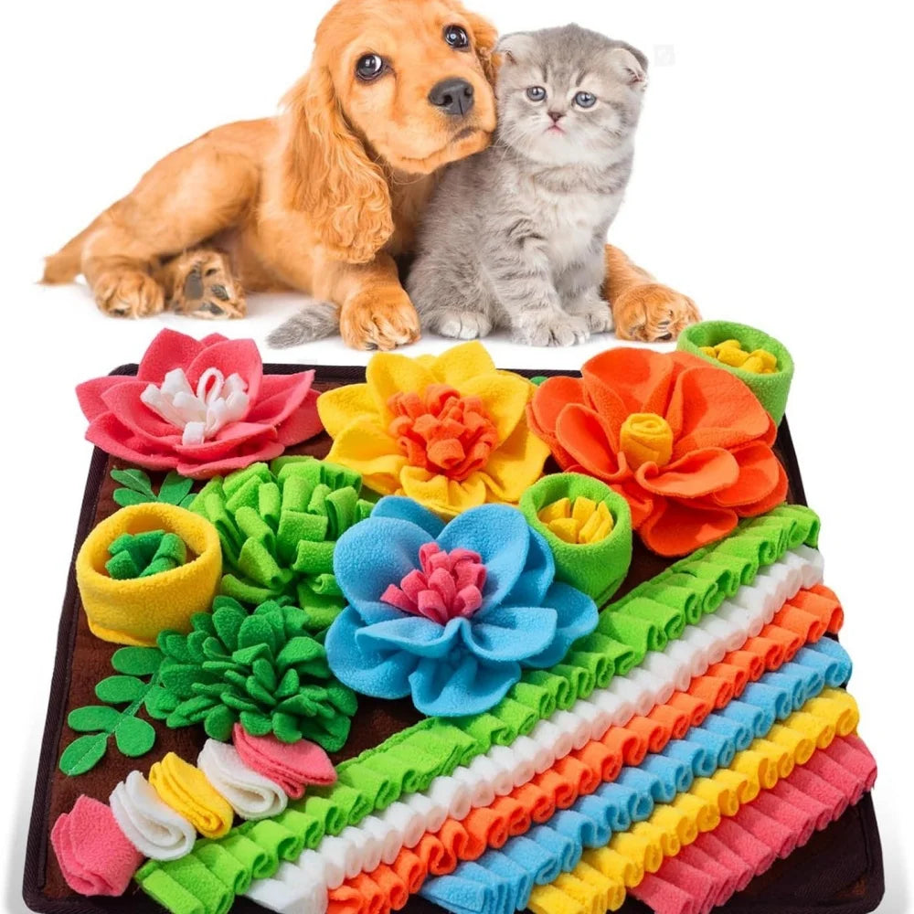 Pet Slow Feeding Puzzle Mat Dog Scenting Pad Cat Feeding Blanket Olfactory Training Mat Toy Cute Floral Design Fun Feeding Mat