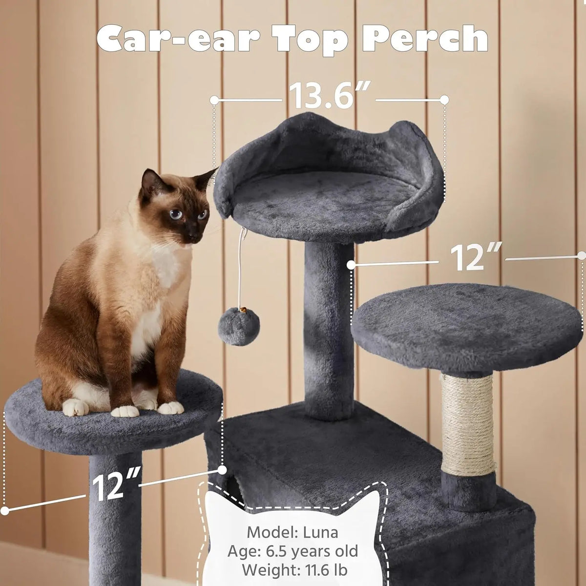 54in Multi-Level Cat Tree Kitten-ear Perch 2 Caves Scratch Posts Ladder 2 Balls Indoor Kittens Durable Pet Furniture , Custom
