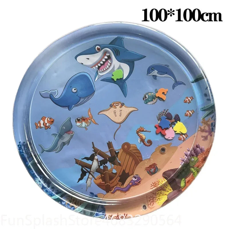 Thickened Inflatable Water Sensory Play Mat Ocean Fish Theme Water Play Mat For Dogs Cats Pet Cooling Sensory Toy Indoor Outdoor Pet Playmat