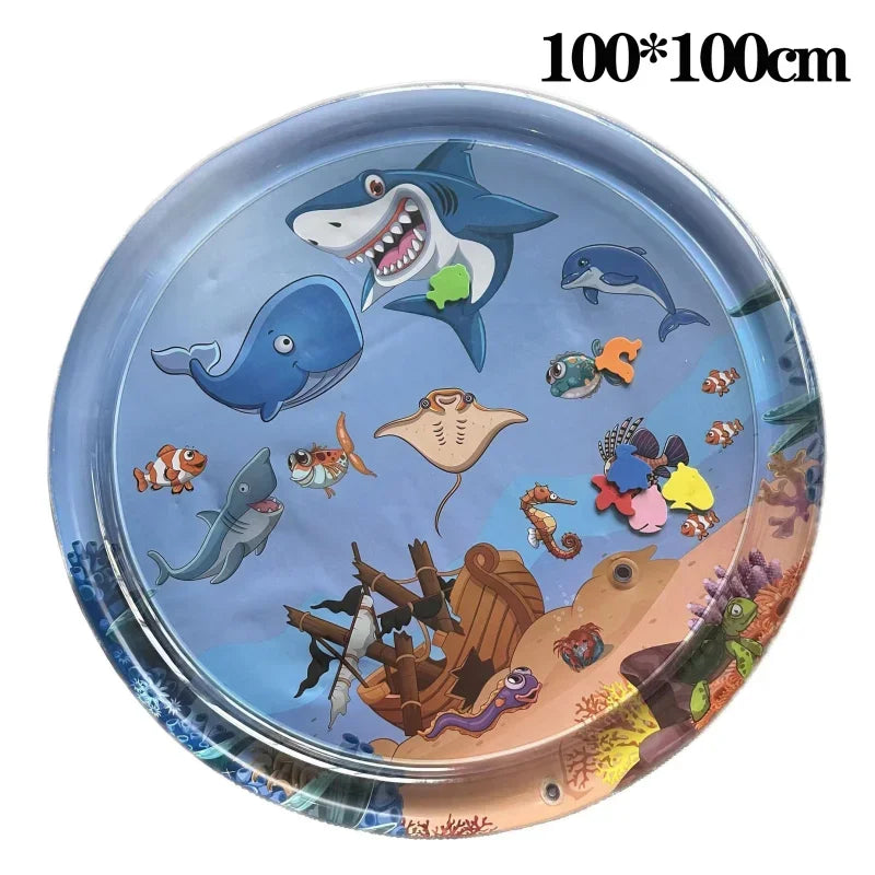 Thickened Inflatable Water Sensory Play Mat Ocean Fish Theme Water Play Mat For Dogs Cats Pet Cooling Sensory Toy Indoor Outdoor Pet Playmat